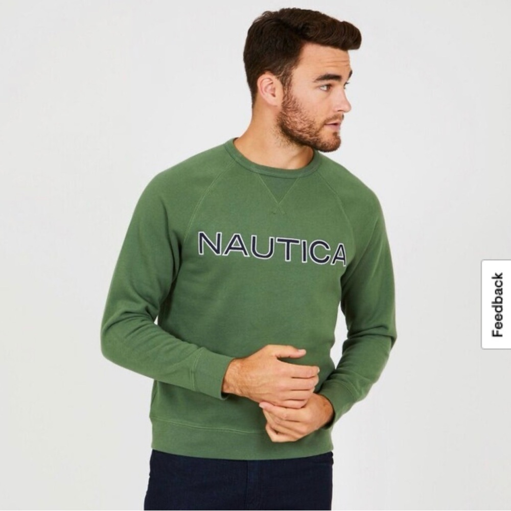 Nautica Olive Green Crewneck with Logo